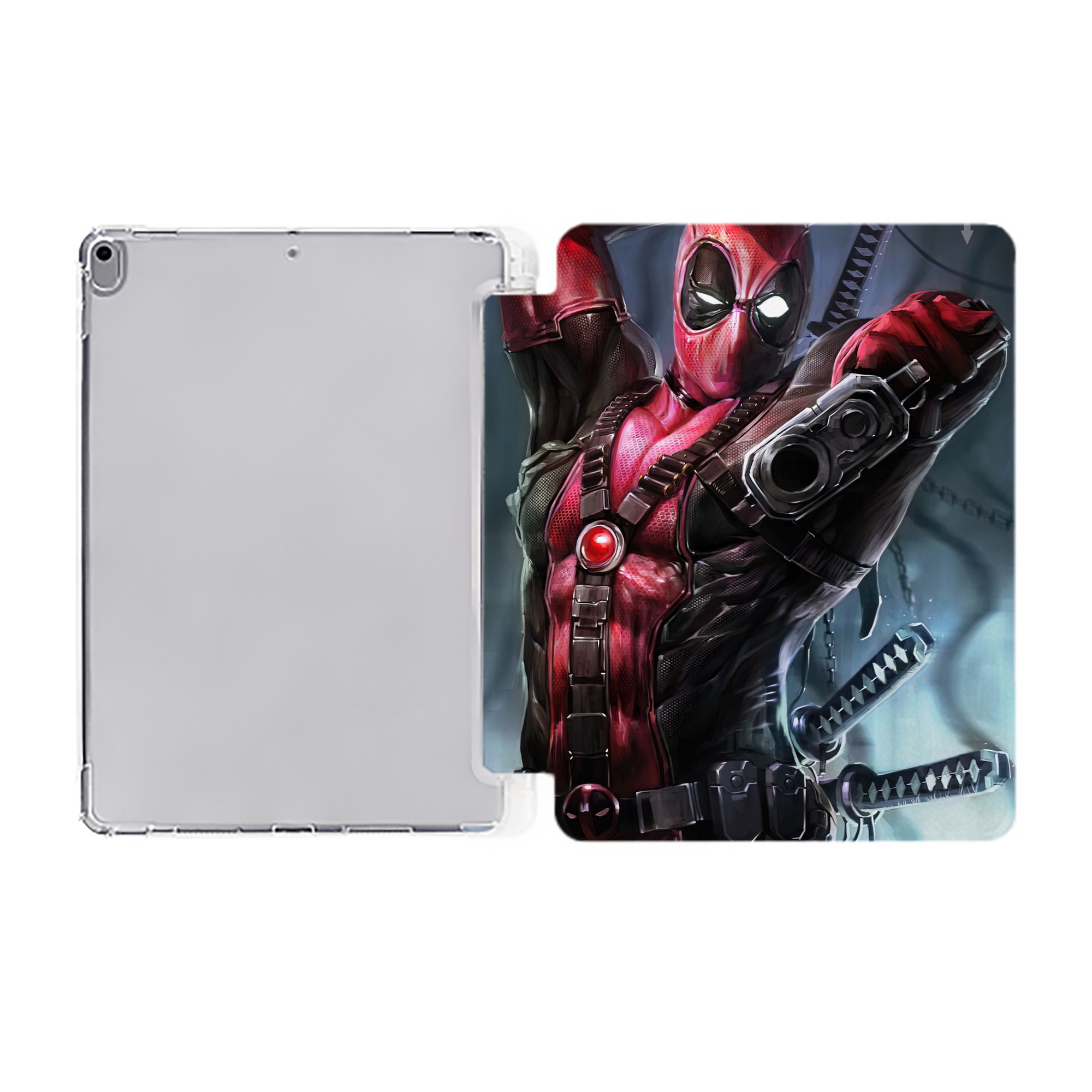 （画像用） Deadpool デッドプール IPad ケース ペン収納付き 三つ折りスタンド PUレザー×シリコン 対応機種9.5/10.5/10.9インチ